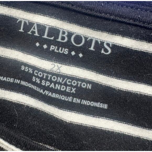 Talbots Plus 2X Cotton Spandex Black White Stripe with Stars Top Long Sleeve - Picture 3 of 8